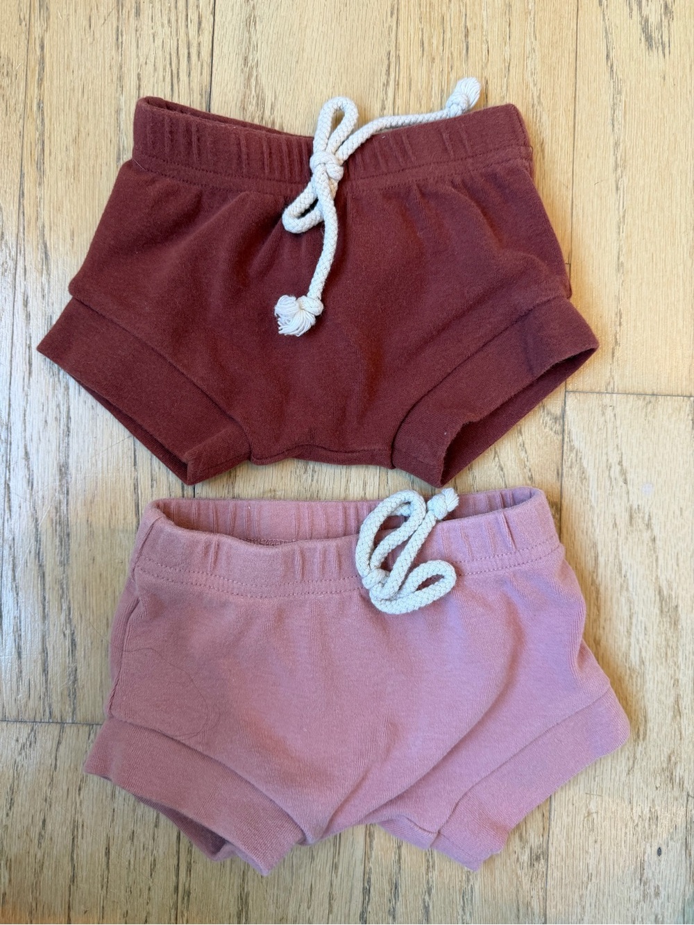 Bundle Baby Cotton Drawstring Lounge Shorts - Rust & Dusty Pink; Size 0-3 months